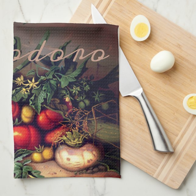 Botanische Pomodoro-Tomaten personalisiert Geschirrtuch (Viertel Falte)