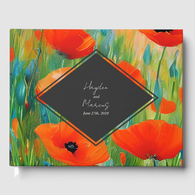Botanische Poppy-Hochzeit Gästebuch (Vorderseite)