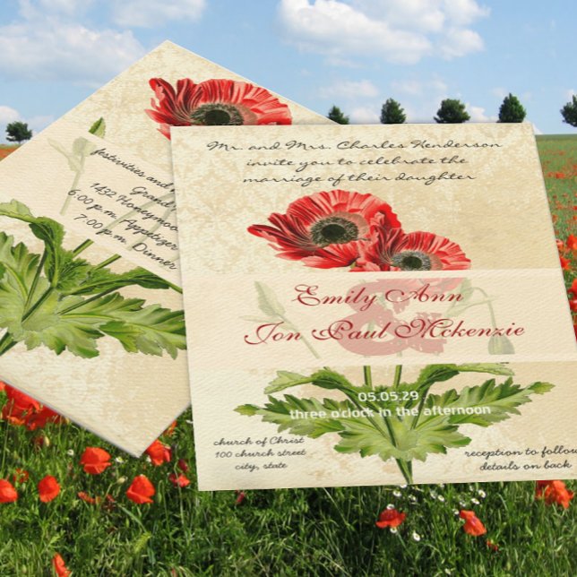 Botanische Poppy-Hochzeit in Not Einladung (Von Creator hochgeladen)