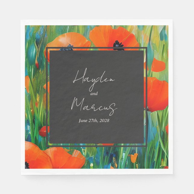 Botanische Poppy-Hochzeit Serviette (Vorderseite)
