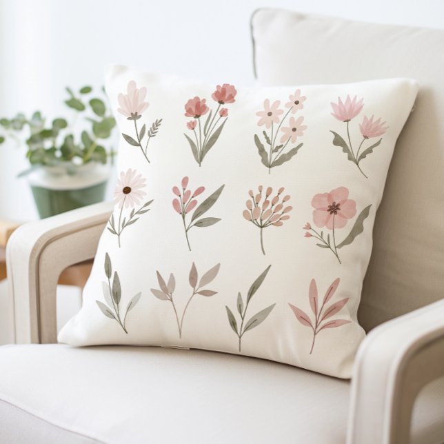 Botanische Print Watercolor Blume Throw Kissen (Von Creator hochgeladen)