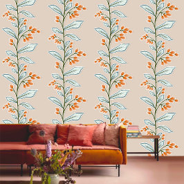 Botanische Reverie L7 Große Pflanze Orange Tapete