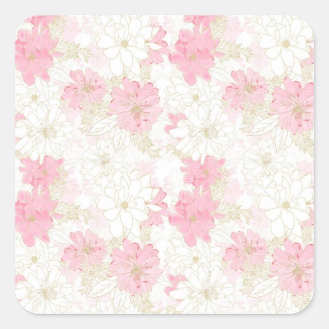 Botanische Rosa-Blume Quadratischer Aufkleber (Vorderseite)