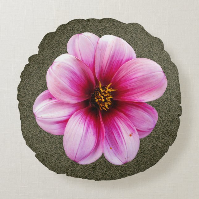 Botanische rosa Dahlie-Blume Rundes Kissen (Vorderseite)