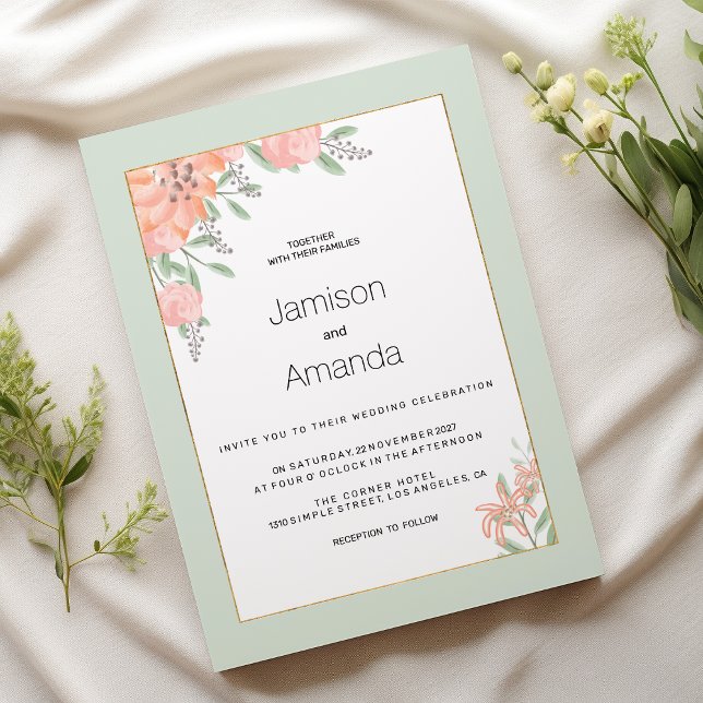 Botanische Rosa Korallenminze Frühling Blumenzehen Einladung (Botanic pink coral mint spring floral Wedding )