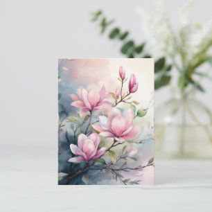 Botanische rosa Magnolienblüten Postkarte