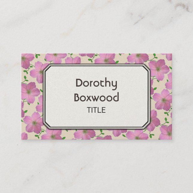 Botanische rosa mit Blumenpelargonie kundengerecht Visitenkarte (Vorderseite)