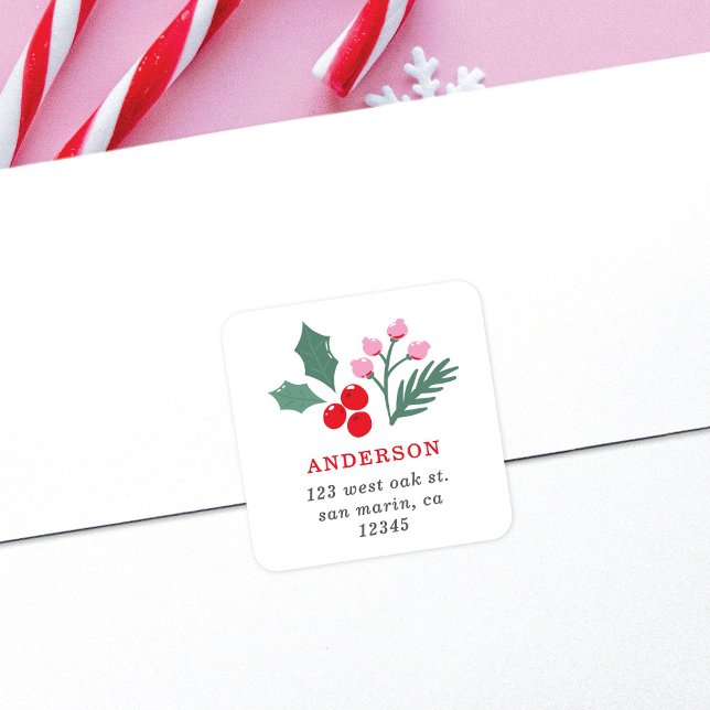 Botanische Rosa Rücksendeadresse Quadratischer Aufkleber (Von Creator hochgeladen)
