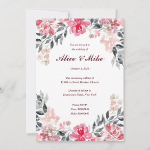 Botanische rosa und graue Wasserfarben-Blumen-Einl Einladung
