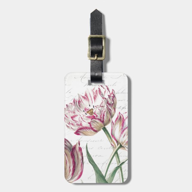 Botanische rosa und weiße Tulpe-Illustration Gepäckanhänger (Vorderseite vertikal)