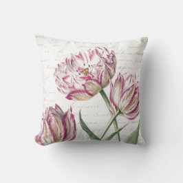 Botanische rosa und weiße Tulpe-Illustration Kissen