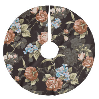 Botanische Rose: abstraktes Blumenmuster. Polyester Weihnachtsbaumdecke