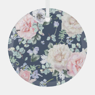 Botanische Rose Blaues Vintages Muster. Ornament Aus Glas