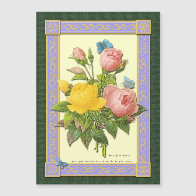 Botanische Rose Boquet und Schmetterlinge Magnet (Vorderseite)