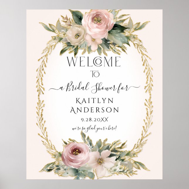Botanische Rose Floral Herzlich Willkommen Brautpa Poster (Vorne)