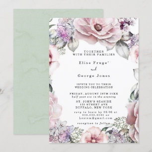 Botanische Rose Goldflorale und Eukalyptus-Hochzei Einladung