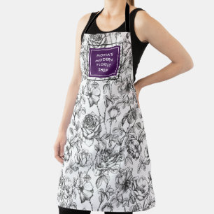 Botanische Rose Schwarz und Lila Geschäft Schürze