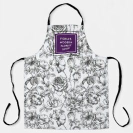 Botanische Rose Schwarzes und Lila Geschäft Schürze