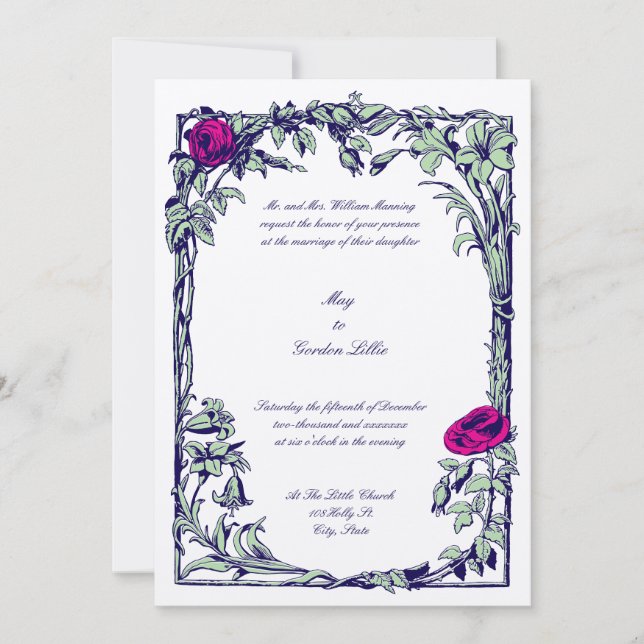 Botanische Rose Vine Border Wedding Einladung (Vorderseite)