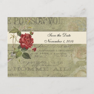 Botanische Rosen-französisches Vintages Papier Ankündigungspostkarte