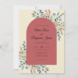 Botanische Rostschiefer-Wildblumen-Hochzeit Einladung