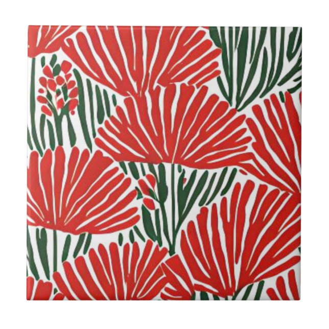 Botanische Rote Blume Fliese (Vorderseite)