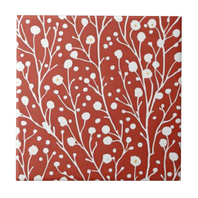Botanische Rote Blume Fliese (Vorderseite)