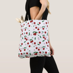 Botanische Rote Kirschen Grünpflanzen & Kirschblüt Tasche