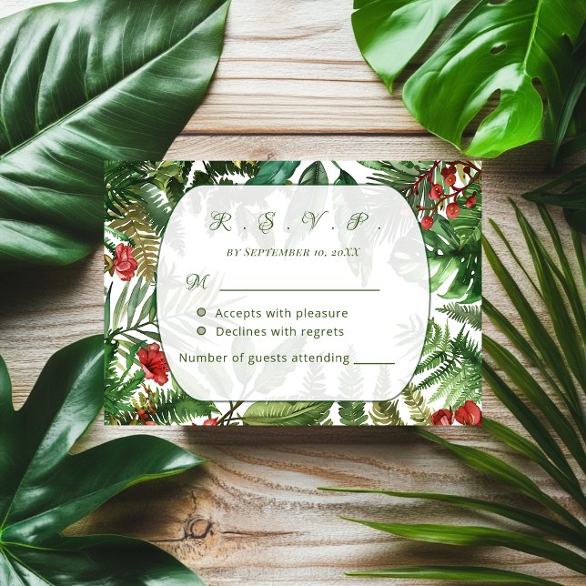 Botanische RSVP-Karte für tropische Grüntöne RSVP Karte (Von Creator hochgeladen)