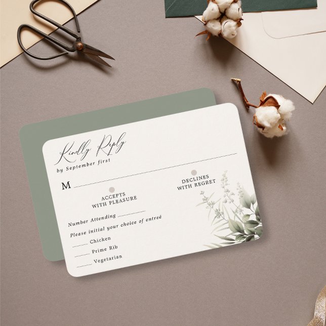 Botanische RSVP-Karte mit einfachen Mahlzeiten im  RSVP Karte (Von Creator hochgeladen)