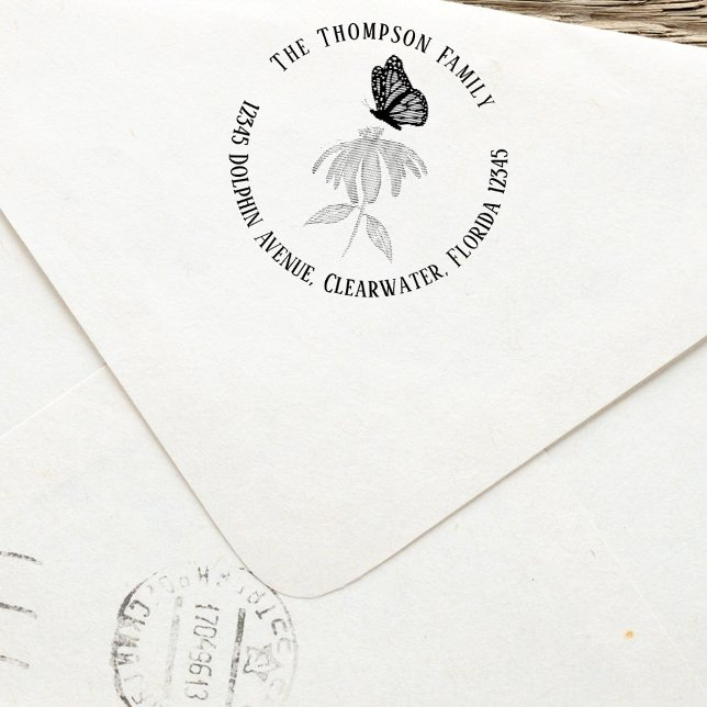 Botanische Rücksendeadresse Butterfly Permastempel (Botanical butterfly self inking return address stamp. )