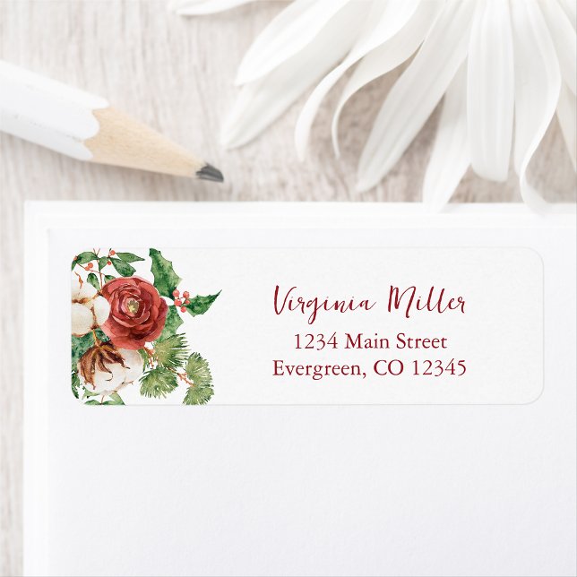 Botanische Rücksendeadressen-Aufkleber (Red Green Cream Botanical Personalized Holiday Return Address Labels by Painted Paperie
)