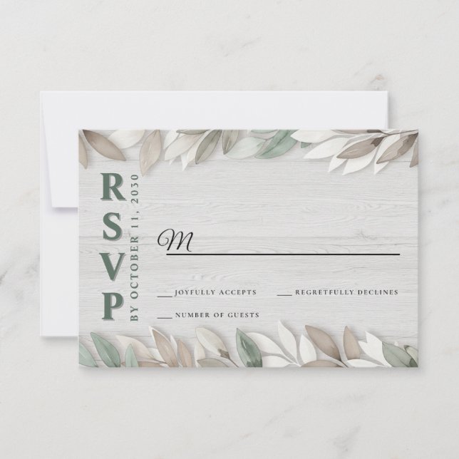 Botanische rustikale Blätter Hochzeit des RSVP Karte (Vorderseite)