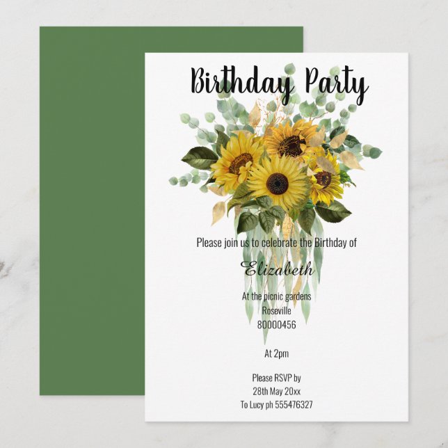 BOTANISCHE SAGE SUNFLOWERS EUCALYPTUS BOUQUET EINLADUNG (Vorne/Hinten)