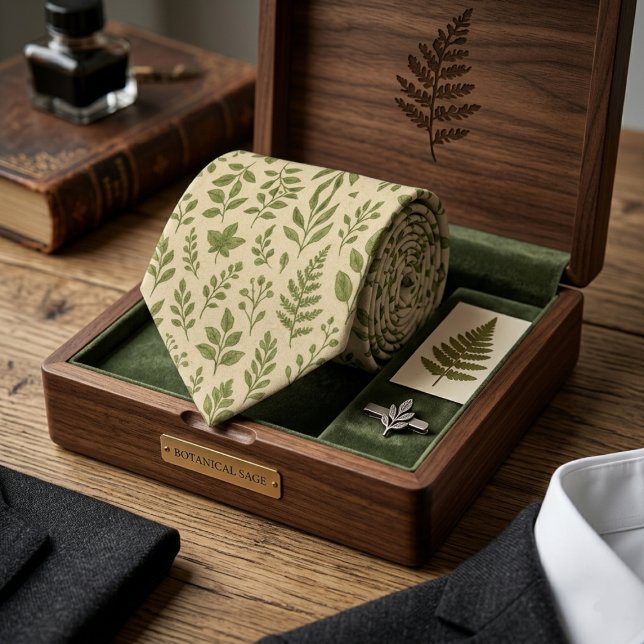 Botanische Salbeigrüne Blätter Krawatte (Von Creator hochgeladen)