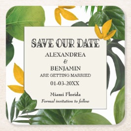 Botanische Save the Date tropische Palmen Rechteckiger Pappuntersetzer