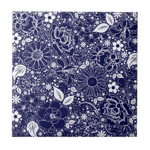 Botanische Schönheit Blau Fliese