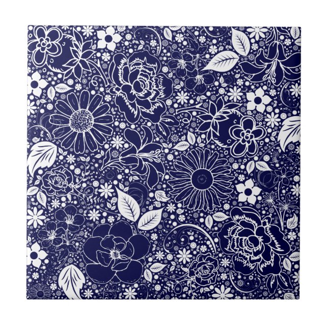Botanische Schönheit Blau Fliese (Vorderseite)