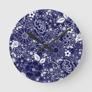 Botanische Schönheit Blau Runde Wanduhr