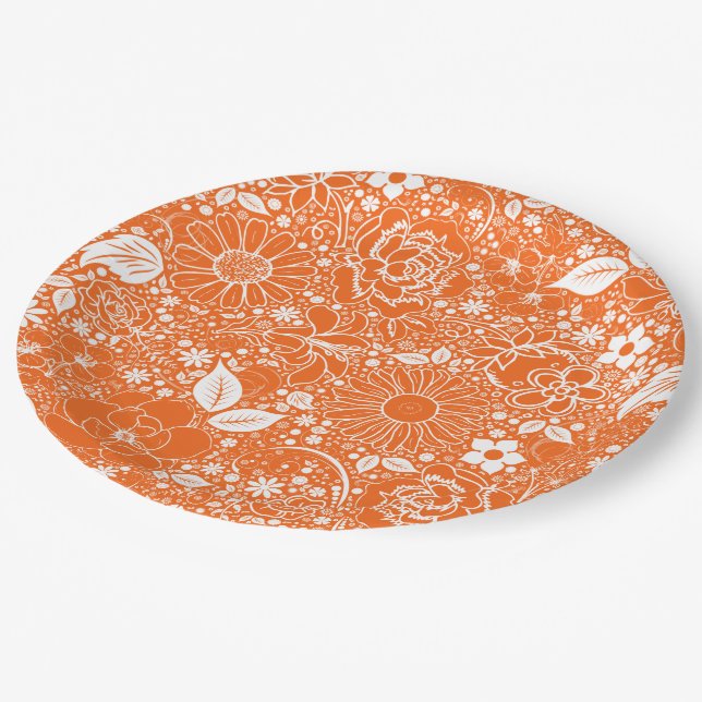 Botanische Schönheiten Orange-White PAPER PARTY TE Pappteller (Schrägansicht)