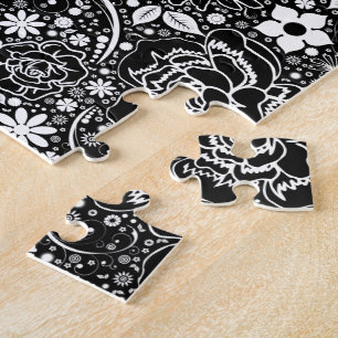 Botanische Schönheiten Schwarz in weißem Puzzle