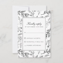 Botanische Schwarz-weiße Hochzeit mit Flora RSVP Karte