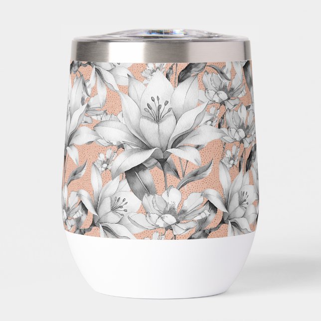 Botanische Schwarz-weiße Rose Gold Glitzer Blume (Vorderseite)