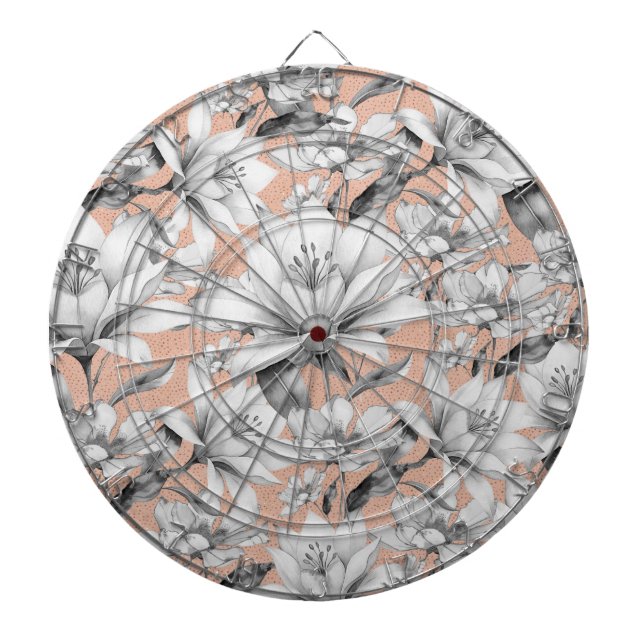 Botanische Schwarz-weiße Rose Gold Glitzer Blume Dartscheibe (vorne)
