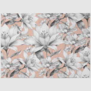 Botanische Schwarz-weiße Rose Gold Glitzer Blume Seidenpapier
