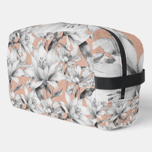 Botanische Schwarz-weiße Rose Gold Glitzer Blume Waschbeutel