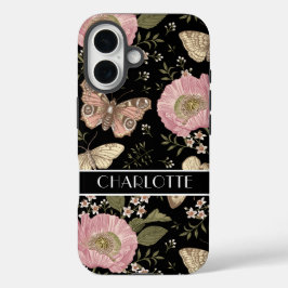 Botanische Schwarzflora-Monogramm der modernen Wil iPhone 16 Hülle