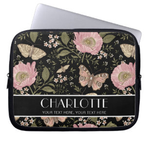 Botanische Schwarzflora-Monogramm der modernen Wil Laptopschutzhülle
