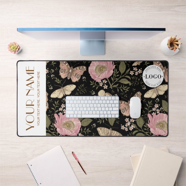 Botanische Schwarzflora-Monogramm der modernen Wil Schreibtischunterlage (Büro 1)
