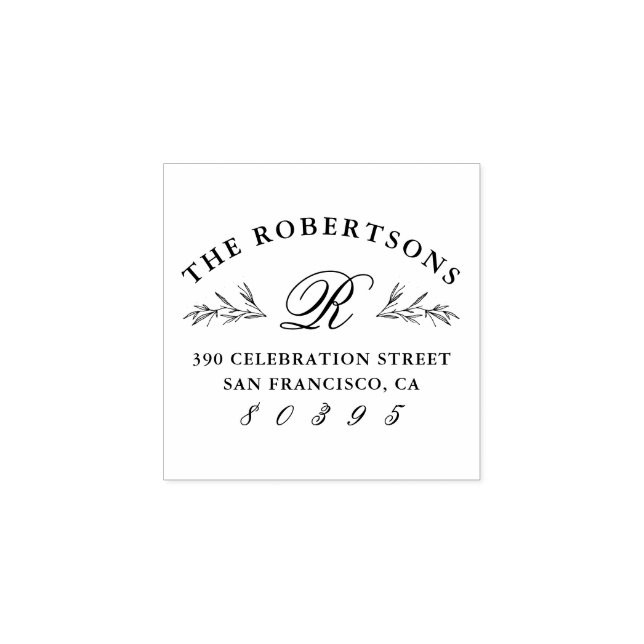 Botanische Script Monogram Elegante Rücksendeadres Gummistempel (Prägung)